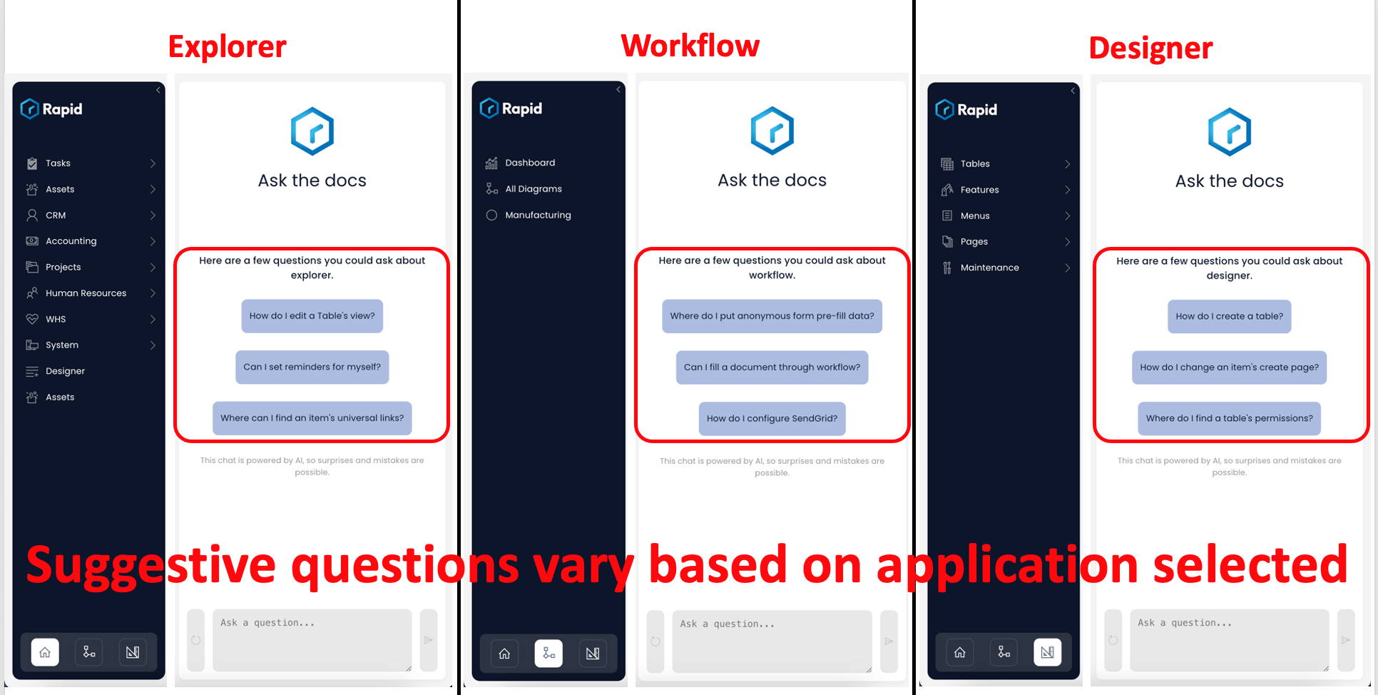 Image showing suggested questions in Rapido interface